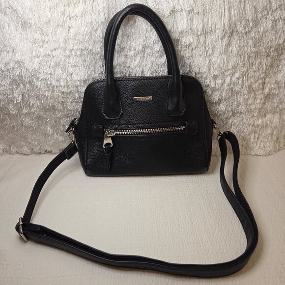 David Jones Black Pebbled Faux-Leather Satchel Crossbody Handbag - Picture 2 of 16